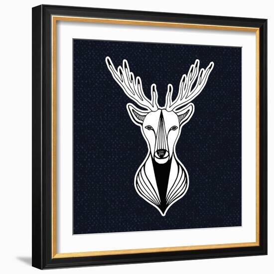 Artwork with Deer Head. Hipster Print, Sticker or Element for Design. Vector Line Art Hipster Illus-worldion-Framed Art Print