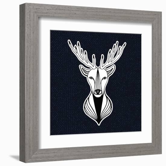 Artwork with Deer Head. Hipster Print, Sticker or Element for Design. Vector Line Art Hipster Illus-worldion-Framed Art Print