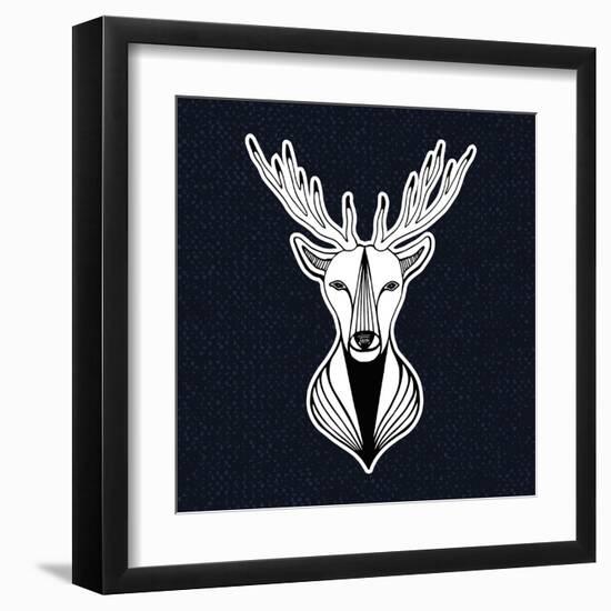 Artwork with Deer Head. Hipster Print, Sticker or Element for Design. Vector Line Art Hipster Illus-worldion-Framed Art Print