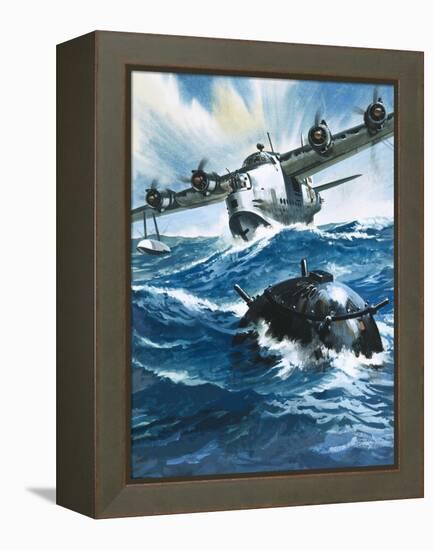 As Flying Officer G. O. Singleton Gunned the Engine of the Short Sunderland He Saw a Drifting Mine-Wilf Hardy-Framed Premier Image Canvas