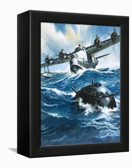 As Flying Officer G. O. Singleton Gunned the Engine of the Short Sunderland He Saw a Drifting Mine-Wilf Hardy-Framed Premier Image Canvas