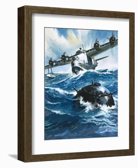 As Flying Officer G. O. Singleton Gunned the Engine of the Short Sunderland He Saw a Drifting Mine-Wilf Hardy-Framed Giclee Print