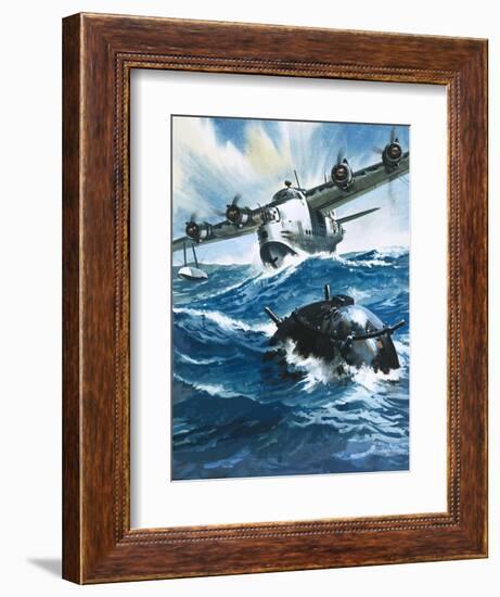 As Flying Officer G. O. Singleton Gunned the Engine of the Short Sunderland He Saw a Drifting Mine-Wilf Hardy-Framed Giclee Print