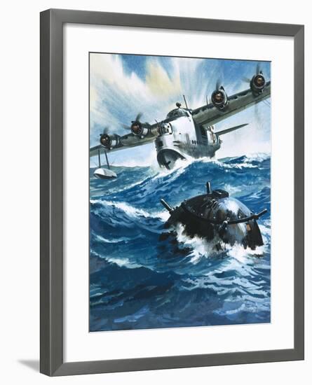 As Flying Officer G. O. Singleton Gunned the Engine of the Short Sunderland He Saw a Drifting Mine-Wilf Hardy-Framed Giclee Print