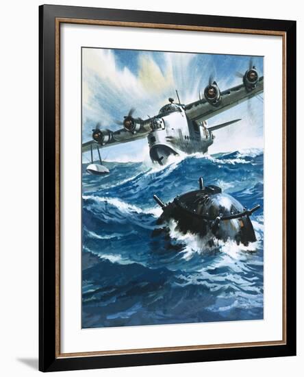 As Flying Officer G. O. Singleton Gunned the Engine of the Short Sunderland He Saw a Drifting Mine-Wilf Hardy-Framed Giclee Print