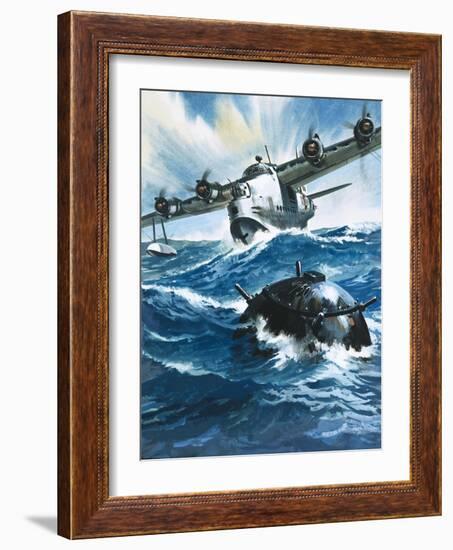 As Flying Officer G. O. Singleton Gunned the Engine of the Short Sunderland He Saw a Drifting Mine-Wilf Hardy-Framed Giclee Print