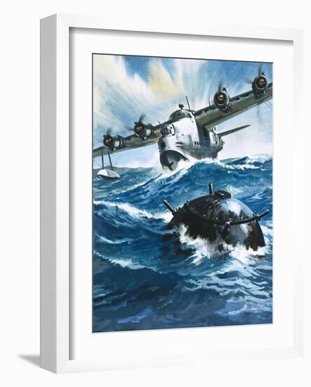 As Flying Officer G. O. Singleton Gunned the Engine of the Short Sunderland He Saw a Drifting Mine-Wilf Hardy-Framed Giclee Print