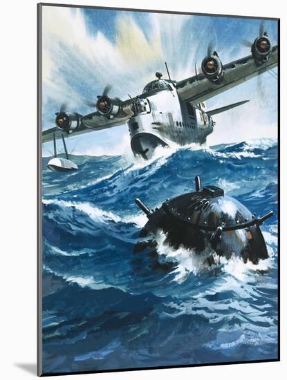 As Flying Officer G. O. Singleton Gunned the Engine of the Short Sunderland He Saw a Drifting Mine-Wilf Hardy-Mounted Giclee Print