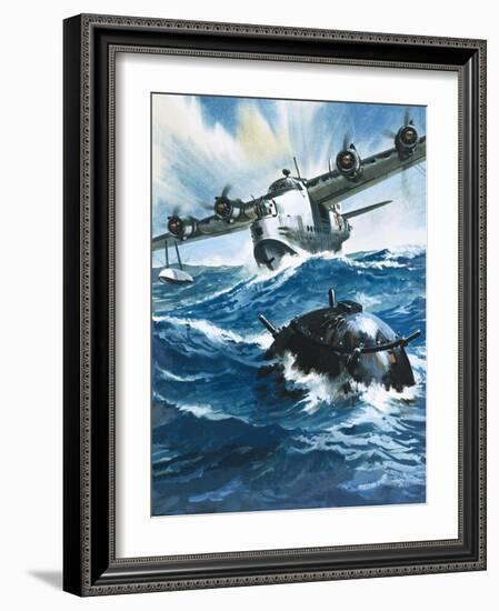 As Flying Officer G. O. Singleton Gunned the Engine of the Short Sunderland He Saw a Drifting Mine-Wilf Hardy-Framed Giclee Print