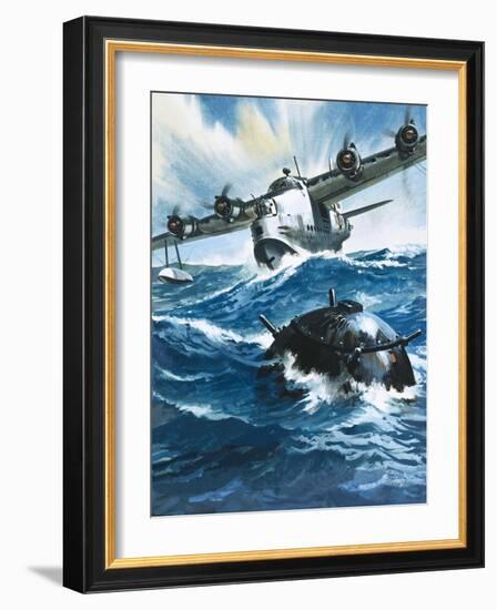 As Flying Officer G. O. Singleton Gunned the Engine of the Short Sunderland He Saw a Drifting Mine-Wilf Hardy-Framed Giclee Print