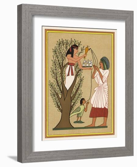 As Loving Mother-Goddess Mut Pours Water from the Sycamore Tree Over a Deceased Person and His Soul-E.a. Wallis Budge-Framed Art Print