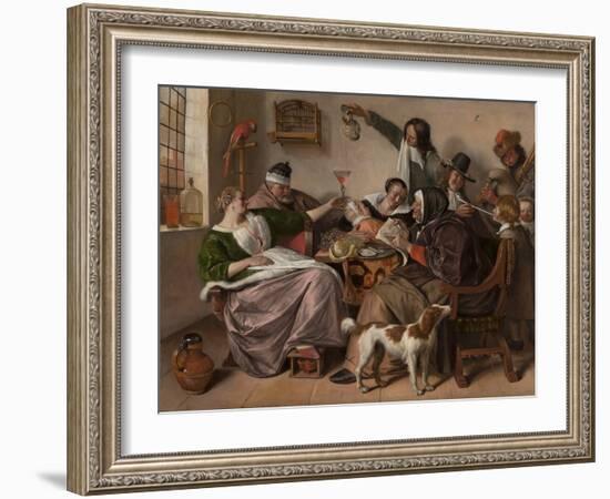 As the Old Sing, So Pipe the Young, 1668-1670, by Jan Steen, Dutch painting,-Jan Steen-Framed Art Print