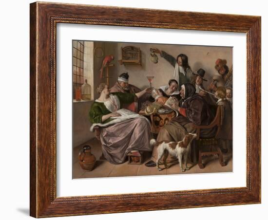 As the Old Sing, So Pipe the Young, 1668-1670, by Jan Steen, Dutch painting,-Jan Steen-Framed Art Print