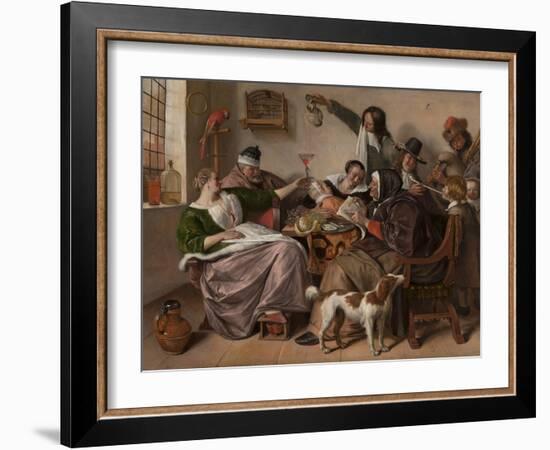 As the Old Sing, So Pipe the Young, 1668-1670, by Jan Steen, Dutch painting,-Jan Steen-Framed Art Print