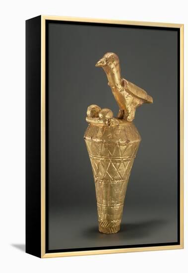 Asante Royal Umbrella Finial Depiciting a Bird and its Young, from Ghana (Gilt Wood)-African-Framed Premier Image Canvas
