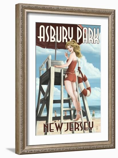 Asbury Park, New Jersey - Lifeguard Pinup Girl-Lantern Press-Framed Art Print