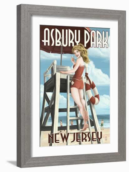 Asbury Park, New Jersey - Lifeguard Pinup Girl-Lantern Press-Framed Art Print