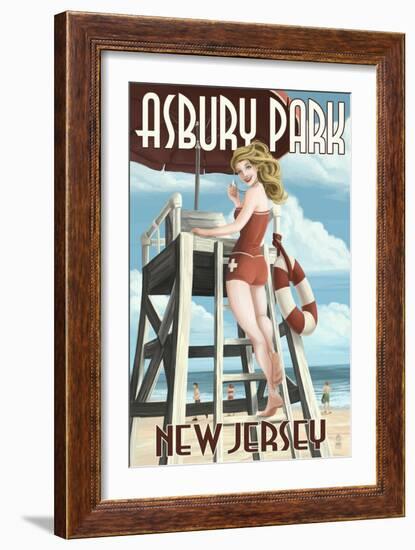 Asbury Park, New Jersey - Lifeguard Pinup Girl-Lantern Press-Framed Art Print