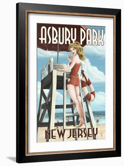 Asbury Park, New Jersey - Lifeguard Pinup Girl-Lantern Press-Framed Art Print