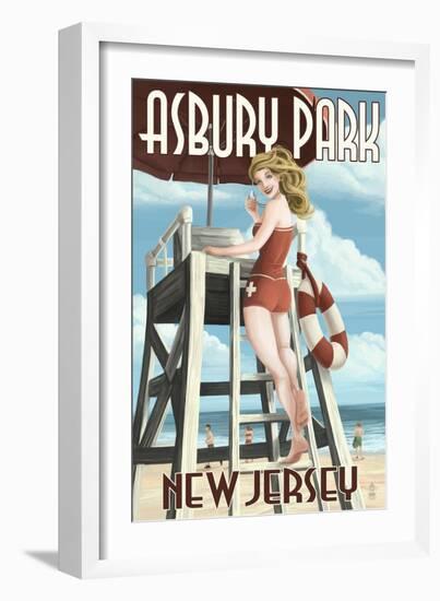 Asbury Park, New Jersey - Lifeguard Pinup Girl-Lantern Press-Framed Art Print