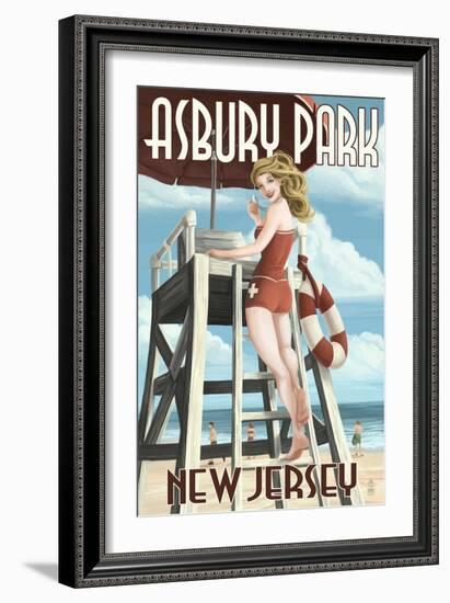 Asbury Park, New Jersey - Lifeguard Pinup Girl-Lantern Press-Framed Art Print