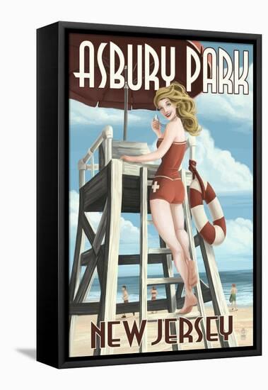 Asbury Park, New Jersey - Lifeguard Pinup Girl-Lantern Press-Framed Stretched Canvas