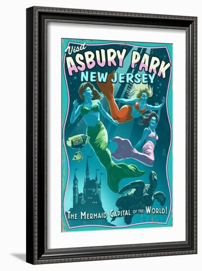 Asbury Park, New Jersey - Mermaids Vintage Sign-Lantern Press-Framed Art Print
