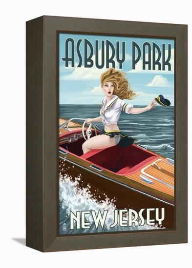 Asbury Park, New Jersey - Pinup Girl Boating-Lantern Press-Framed Stretched Canvas