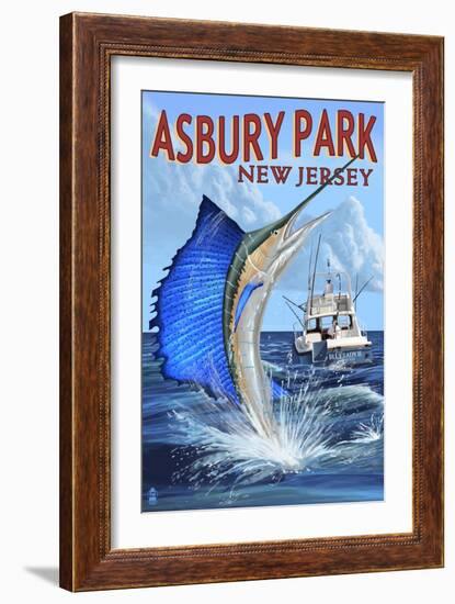 Asbury Park, New Jersey - Sailfish Deep Sea Fishing-Lantern Press-Framed Art Print