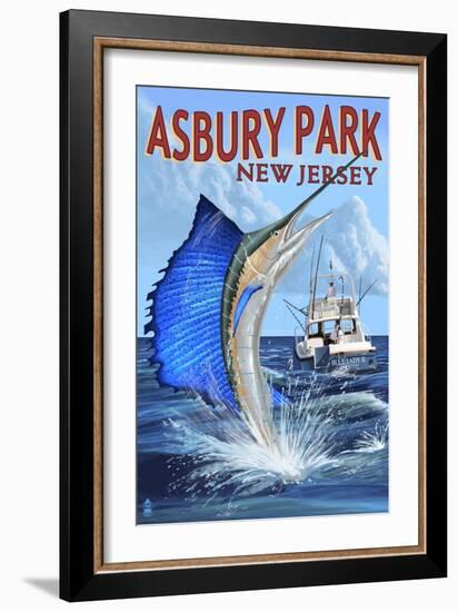 Asbury Park, New Jersey - Sailfish Deep Sea Fishing-Lantern Press-Framed Art Print