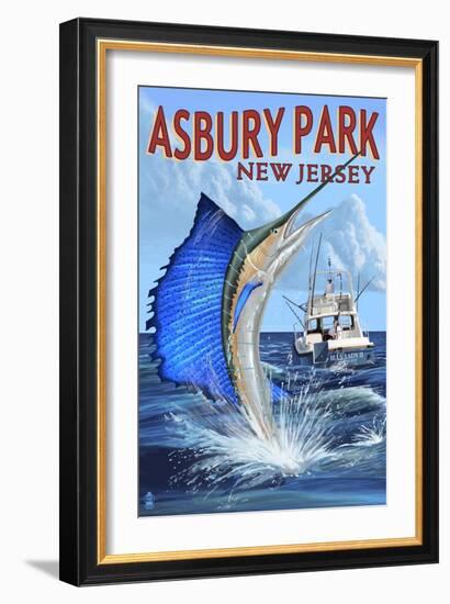 Asbury Park, New Jersey - Sailfish Deep Sea Fishing-Lantern Press-Framed Art Print