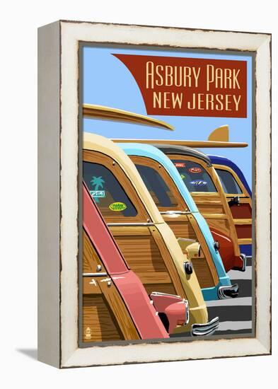 Asbury Park, New Jersey - Woodies Lined Up-Lantern Press-Framed Stretched Canvas