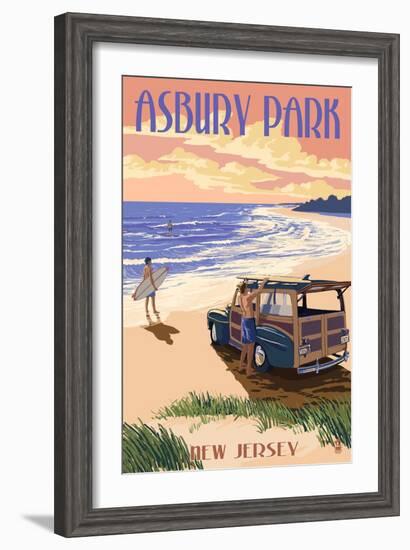 Asbury Park, New Jersey - Woody on the Beach-Lantern Press-Framed Art Print