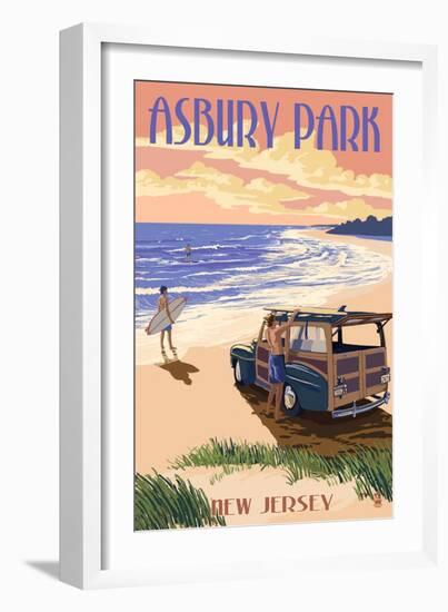 Asbury Park, New Jersey - Woody on the Beach-Lantern Press-Framed Art Print