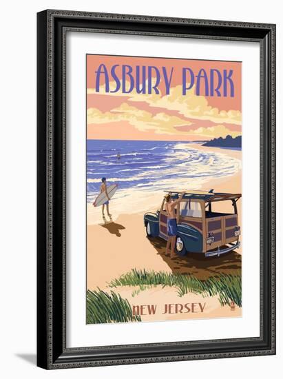 Asbury Park, New Jersey - Woody on the Beach-Lantern Press-Framed Art Print