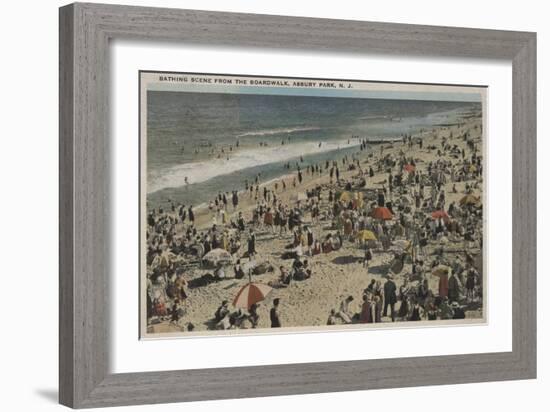 Asbury Park, NJ - Bathing Scene from Boardwalk-Lantern Press-Framed Art Print