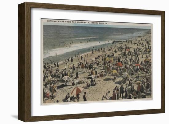 Asbury Park, NJ - Bathing Scene from Boardwalk-Lantern Press-Framed Art Print