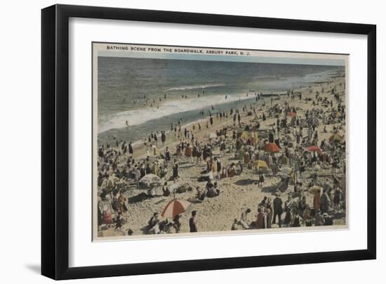 Asbury Park, NJ - Bathing Scene from Boardwalk-Lantern Press-Framed Art Print