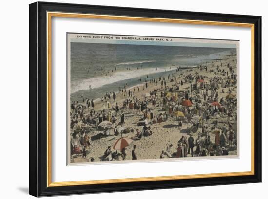 Asbury Park, NJ - Bathing Scene from Boardwalk-Lantern Press-Framed Art Print