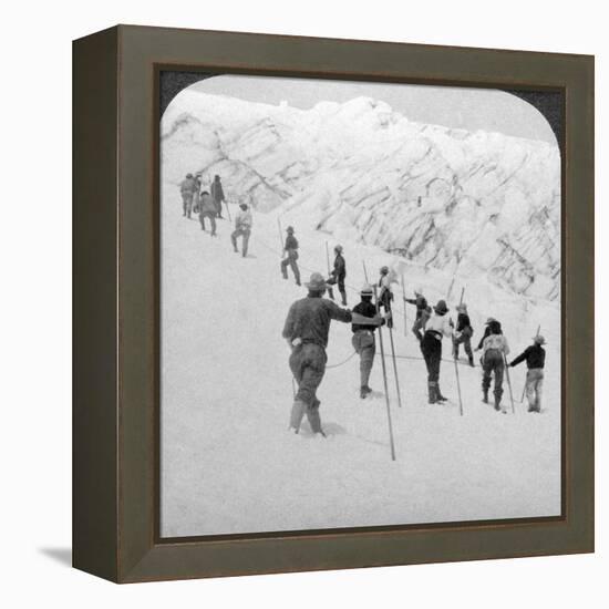 Ascending a Steep Snowfield, Stevens Glacier, Mount Rainier, Washington, USA-Underwood & Underwood-Framed Premier Image Canvas