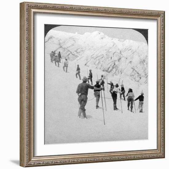 Ascending a Steep Snowfield, Stevens Glacier, Mount Rainier, Washington, USA-Underwood & Underwood-Framed Photographic Print
