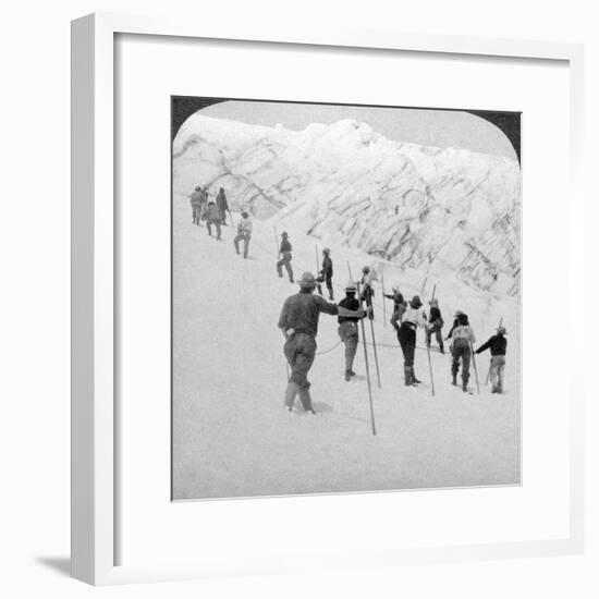 Ascending a Steep Snowfield, Stevens Glacier, Mount Rainier, Washington, USA-Underwood & Underwood-Framed Photographic Print