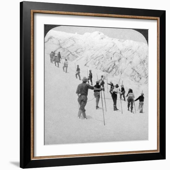 Ascending a Steep Snowfield, Stevens Glacier, Mount Rainier, Washington, USA-Underwood & Underwood-Framed Photographic Print