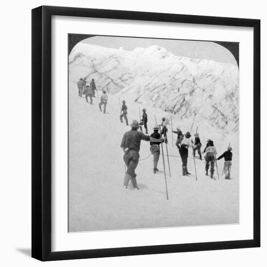 Ascending a Steep Snowfield, Stevens Glacier, Mount Rainier, Washington, USA-Underwood & Underwood-Framed Photographic Print