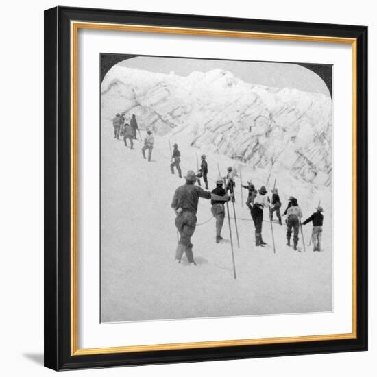 Ascending a Steep Snowfield, Stevens Glacier, Mount Rainier, Washington, USA-Underwood & Underwood-Framed Photographic Print