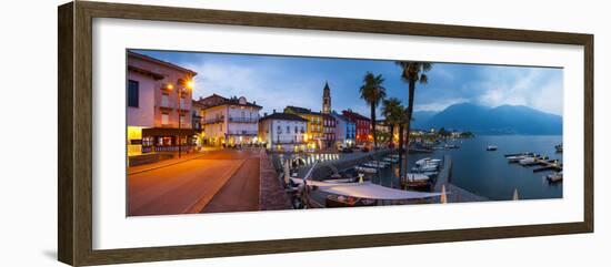 Ascona's Picturesque Lakeside Promenade and Boat Harbour Illuminated at Dusk, Ascona-Doug Pearson-Framed Photographic Print