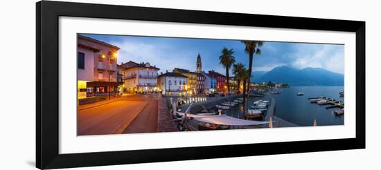 Ascona's Picturesque Lakeside Promenade and Boat Harbour Illuminated at Dusk, Ascona-Doug Pearson-Framed Photographic Print