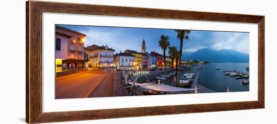 Ascona's Picturesque Lakeside Promenade and Boat Harbour Illuminated at Dusk, Ascona-Doug Pearson-Framed Photographic Print