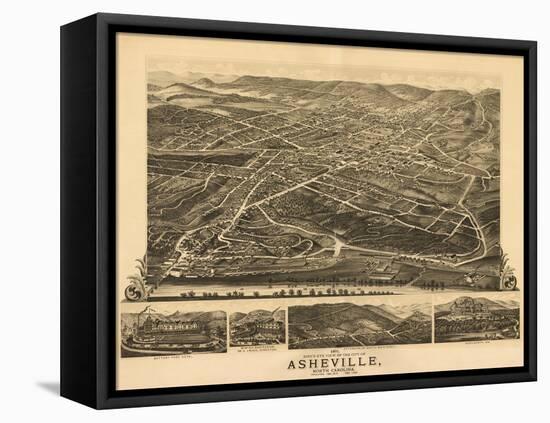 Asheville, North Carolina - Panoramic Map-Lantern Press-Framed Stretched Canvas