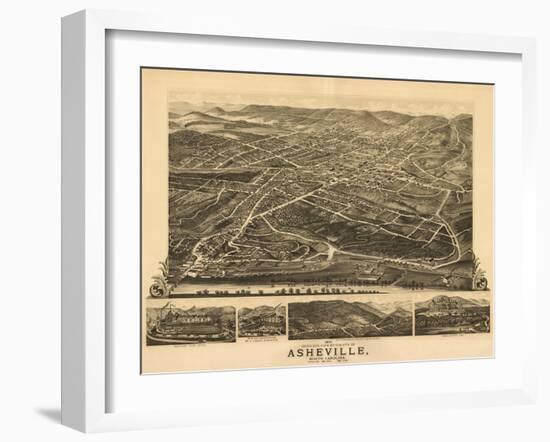 Asheville, North Carolina - Panoramic Map-Lantern Press-Framed Art Print